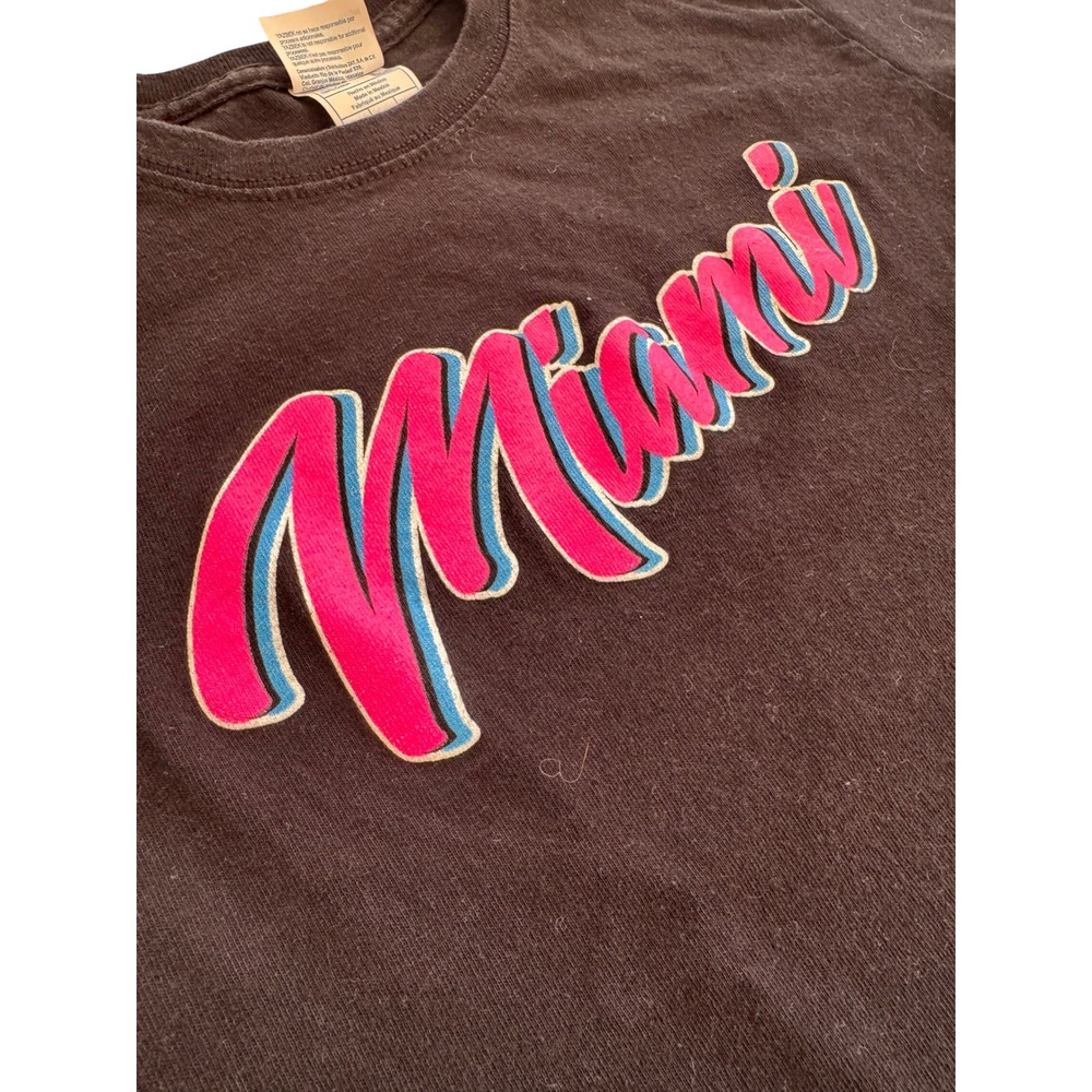 Miami‎ Graphic T-Shirt Black Heavy Weight Cotton Neon Pink Blue Women XSmall